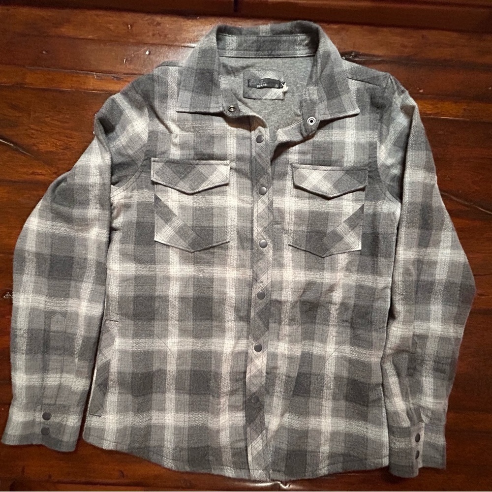 Prana Finnegan Top Shirt Womens Small Gray Shacket Snap Button Jacket Flannel